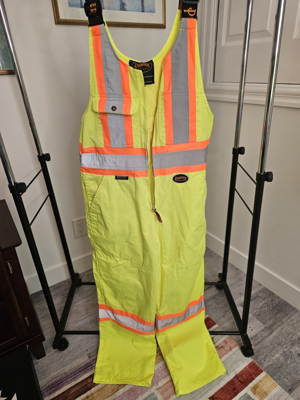 PIONEER Neon Yellow Safety Bib with Orange Reflective Accents